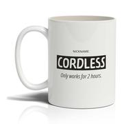 Punkcards - Funny “Cordless” Nickname Mug, Secret Santa Gift for Tired Colleagues, Microwave Safe, 11oz Ceramic, Made in UK