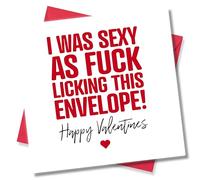 Punkcards - Funny Valentines Card for Him - “I was sexy as licking this envelope!” - Witty Valentine's Day Card for Men - Humour Valentine's Day Card for Husband