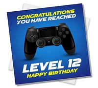 Punkcards Gamer Birthday Card - 12th Birthday Card - Congratulation You Have Reached Level 12 Happy Birthday - Birthday Cards - Age 12th Twelve Twelfth - Video Game Gaming
