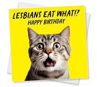 Punkcards - Lesbian Birthday Card, LGBT Birthday Card, Lesbians Eat What! Happy Birthday, Made in UK