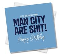 Punkcards - Manchester City Birthday Card - Funny Football Birthday Card - Football Greeting Card - From Man United or Liverpool Fans