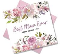 Punkcards - Mothers Day Card for Mum - ‘Best Mum Ever’ - Mothers Day Cards - from Daughter Son - Pink Watercolour Flowers - Beautiful Design - Love You Greeting Card