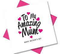 Punkcards - Mothers Day Cards - ‘To My Amazing Mum’ - Mothers Day Card for Mum - from Daughter Son - Beautiful Design - Love You Greeting Card - Bright Pink Flowers