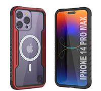 Punkcase Designed for iPhone 14 Pro Max [Armor Stealth MAG Series] Protective Military Grade Cover W/Aluminum Frame [Clear Back] Ultimate Drop Protection for iPhone 14 Pro Max (6.7") (2022) [Red]