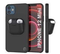 PunkCase for iPhone 12 Mini Airpods Case Holder (CenterPods Series) | Slim & Durable 2 in 1 Cover Designed for iPhone 12 Mini (5.4") | Protects Your Phone & Stores Your AirPods Gen. 1 & 2 [Black]