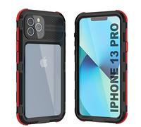 PunkCase for iPhone 13 Pro Waterproof Aluminum Case [Metal Extreme 2.0 Series] IP68 Rugged Bumper Cover W/Buillt in Screen Protector | Ultimate Protection for iPhone 13 Pro (6.1") [Black-Red]
