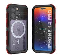 Punkcase for iPhone 14 Pro Waterproof Aluminum Case [Metal Extreme 2.0 Series] IP68 Rugged Bumper Cover W/Buillt in Screen Protector | Ultimate Protection for iPhone 14 Pro(6.1")[Black-Red]