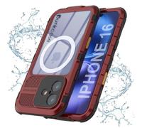 Punkcase for iPhone 16 Waterproof Aluminum Case [Metal Extreme 2.0 Series] IP68 Rugged Bumper Cover W/Buillt in Screen Protector | Ultimate Protection for iPhone 16(6.1") [Red-Black]