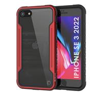 PunkCase for iPhone SE 2022 [Armor Stealth Series] Protective Military Grade Multilayer Cover W/Aluminum Frame [Clear Back] Ultimate Drop Protection for iPhone SE (4.7") (2022) (Red)