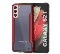 Punkcase Galaxy S21 Case [Armor Stealth Series] Protective Military Grade Multilayer Cover W/Aluminum Frame [Clear Back] Ultimate Drop Protection for Your S21 5G (6.2") (2021) (Red)