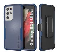 Punkcase Galaxy S21 Ultra Belt Clip Holster Case [Patron Series] 4-1 Rugged & Protective Multilayer Phone Cover W/Integrated Kickstand for Galaxy S21 Ultra 5G (6.8") (2021) [Navy]