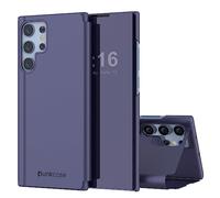 PunkCase S23 Ultra Reflector Case Protective Flip Cover W/Scratch Resistant Translucent Mirror Front & Non-Slip PU Leather Back Integrated Kickstand for Galaxy S23 Ultra 5G (6.8") (2023) (Purple)