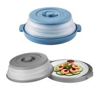 Punklong 2 Pack Microwave Cover for Food Collapsible,10.5 Inch Microwave Splatter Cover with Tray Grip Handle Plate Cover for Food Prevents Foodstuff Splatter, Basket for Fruit Vegetable BPA-Free