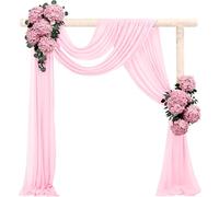 Punklong 2 Panels Wedding Arch Sheer Curtains, 0.75M x 6M White Chiffon Fabric Backdrop Curtain (Pink)