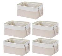 Punklong 5 Pack Small Storage Baskets with Cotton Rope Handles,Foldable Fabric Canvas Material Storage Baskets Fit for Clothes, Cat Dog Toys, Office Product ,Gift Basket 31 x 21 x13 cm