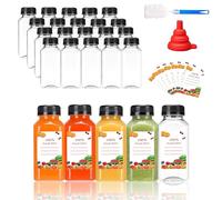 Punklong Plastic Juice Bottles with Caps, 20pcs 8oz/240ml Empty Reusable Water Bottle, Clear Bulk Drink Containers with Black Tamper Evident Lids for Juicing,Smoothie,Milk (8oz/240ml)