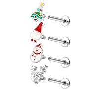 PunkTracker 16G Flat Back Earring Stud Surgical Steel Christmas Internal Thread Stud Piercing Jewelry Nose Helix Cartilage Tragus Labret Medusa Monroe Piercing Jewelry for Women Men 4Pcs