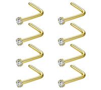 PunkTracker 8Pcs Nose Rings Studs 316L Surgical Steel Nose Studs 1.5mm 2mm 2.5mm 3mm CZ Nostril Piercing Jewelry L Shaped Nose Rings for Women Men 20g/18g