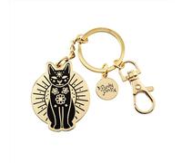 Punky Pins Mystic Cat Hard Enamel Keyring, Gold and Black, 47mm x 35mm, by Lucy Jennings