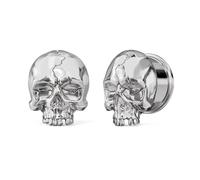 PUNKYOUTH 1 Pair Gothic Skull Ear Tunnels - Punk Plugs Gauges for Stretched Ears, Alternative Darkwear Jewelry, Double Flared Saddle Design 2g-1 inch, 8mm (0g), Metal, no gemstone
