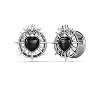 PUNKYOUTH 1 Pair Sacred Flame Heart Ear Tunnels - Stainless Steel Gothic Catholic-Inspired Plugs, Baroque Metal Screw Back Gauges for Women Men, Dark Romantic Stretching Jewelry 2g-1 Inch, 8mm (0g