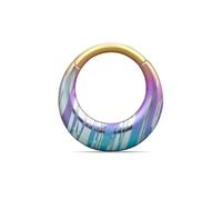 PUNKYOUTH 16G Titanium Septum Clicker Iridescent Hoop Piercing Jewelry for Women Men Minimalist Futurism Cyber Gothic Style for Alternative and Everyday Wear