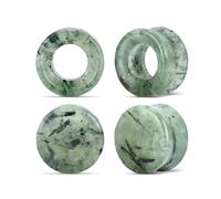 PUNKYOUTH 2 Pairs Natural Prehnite Stone Ear Tunnels Set Double Flare Plug Ear Gauges Unique Green Crystal Body Piercing Jewelry for Women Men 6mm to 25mm 2g to 1 inch Expansion Stretched Lobe