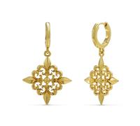 PUNKYOUTH Baroque Dangle Earrings for Women 18G 1mm - Fleur-de-lis & Heartburst Wings Hoop Drop Designs, Elegant Gothic Statement Jewelry for Emo Punk Streetwear & Halloween, 1mm(18G), Brass, No