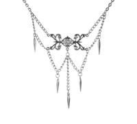 PUNKYOUTH Gothic Layered Chain Necklace Women Celestial Starburst Wings Black Heart Victorian Scrollwork Pointed Drop Pendant Vintage Witchy Jewelry Punk Grunge Emo Alternative Aesthetic, One Size