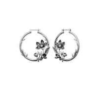 PUNKYOUTH Romantic Gothic Botanical Floral Hoop Drop Dangle 18G 1mm Dark Elegant Rose Vine Detailed Carved Vintage Alternative Piercing Jewelry For Women Men Retro Statement Everyday Wear Accessories