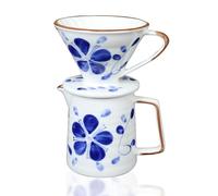PUNNIO Ceramic Pour Over Coffee Dripper Set, Porcelain Pourover Coffee Dripper for 1-4 Cups, V60 (White & Blue)