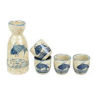 PUNNIO Ceramic Sake Set, 5pcs Japanese Saki Set with 1 Sake Carafe 4 Sake Cups, Saki Cup Set as Gift for Sake Japanese Wine/Hanzo Sake/Soju/Sake Drink/Saki Drink/Tea