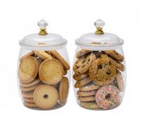 Punorric 2 Pack Biscuit Tin, 1.2L Plastic Airtight Biscuit Barrel with Sealed Lid, Clear Cookie Jar with Wide Mouth, Round Sweet Jars for Candy Buffet, Food Storage Container for Snacks Nuts, BPA-Free
