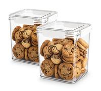 Punorric 2 Pack Biscuit Tin with Lid, 4L Airtight Biscuit Barrel for Kitchen, Clear Cookie Jar with Wide Mouth, Stackable Sweet Jars for Candy Buffet, Food Storage Container For Biscuits and Snacks
