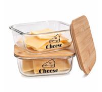 Punorric 2 Pack Cheese Storage for Fridge - Airtight Storage Box, 1.2L Glass Cheese Container with Bamboo Lid, Stackable Fridge Containers, Transparent Glass Jar for Butter/Meats/Fruit/Nut