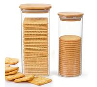Punorric 2 Pack Cream Cracker Storage Container - Airtight Biscuit Jar Tin, Borosilicate Glass Cookie Jar, Air Tight Food Storage for Snacks,Dry Goods, Nuts, Baking Supplies, spaghetti