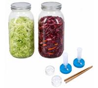 Punorric 2-Pack Mason Jar Fermentation Kit - 2000ml Glass Fermenting Jar with Airlock Lids & Weights, Kimchi Container for Sauerkraut/Pickles, Airtight Glass Pot with Lid for Fermentation