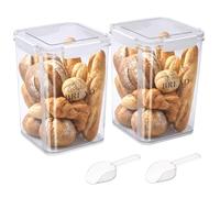 Punorric 2Pack Airtight Bread Bin, 5L Clear Tall Bread Box with Sealed Lid and Spoon, Plastic Stackable Food Storage Containers with Wide mouth, Kitchen Storage Bin for Homemade Toast Bagel, Bpa-Free