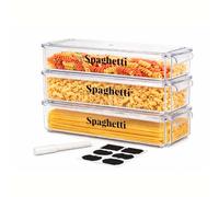 Punorric 3 Pack Pasta Storage Containers - Spaghetti Storage Jar, Clear Pasta Jars with Chalk Labels & Pull Handles, Kitchen Storage Containers for Cereal, Dry Food, Spaghetti