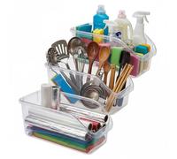 Punorric 3 Pack Under Sink Organiser, Clear Rolling Undersink Storage Organiser Kitchen, Multi-Purpose Under Cupboard Storage Cabinet Organiser for Bathroom Dorm & Kitchen Storage Organisation