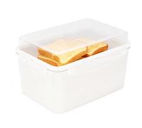 Punorric Airtight Bread Bin, Plastic Bread Storage Container with Transparent Lid, Space-Saving Breadbin for Homemade Toast, Bagel, Donut, Cookies, Vegetable Fruit Fridge Organizer - White