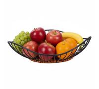 Punorric Black Metal Fruit Bowl, Wire Fruit Basket with Drainage Design for Kitchen, Large Capacity Wave Decorative Bowl for Wedding Displaying Vegetable Dessert(25 x 7 cm)