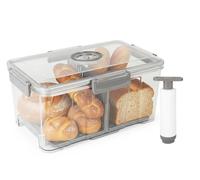 Punorric Bread Bin Airtight Bread Box with Pump and Air Valve, Time Recording Food Storage Container with Lid, Plastic Storage Box for Homemade Toast, Bagels and Cookies, 35.5 x 20 x 17 cm, BPA-Free