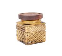 Punorric Candy Jar, 600ml Glass Sweet Jar with Wooden Lid, Airtight Sweet Jars for Candy Buffet, Round Biscuit Tin, Food Storage Container for Ground Coffee, Tea, Sugar, Nuts, BPA-Free(Amber)