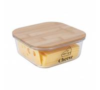 Punorric Cheese Storage for Fridge - Airtight Storage Box, 1.2L Glass Cheese Container with Bamboo Lid, Stackable Fridge Containers, Transparent Glass Jar for food storage containers with Bamboo lid