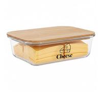 Punorric Cheese Storage for Fridge - Airtight Storage Box, 1.52L Glass Cheese Container with Bamboo Lid, Stackable Fridge Containers, Transparent Glass Jar for Butter/Meats/Fruit/Nut -Big