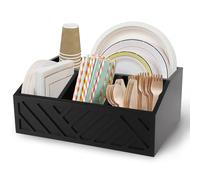 Punorric Coffee Station Organizer 5 Compartments Wooden Coffee Bar Accessories Organizer, Black Condiment Tray for Pods Syrup and Tea Bag Storage, Tea Station for Office or Kitchen Countertop