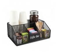 Punorric Coffee Station Organizer Metal Mesh 5 Compartments Coffee Bar Accessories Organizer for Pods Syrup and Tea Bag, Black Condiment Caddy Tea Station for Office or Kitchen Countertop