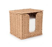 Punorric Disposable Face Cloths Storage, Towel Storage Box with Lid, Wicker Woven Face Towels Disposable Tissue Box Holder for Bathroom, Bedroom, and Dining Table Organization(Natural)