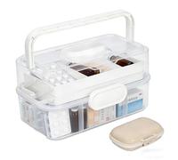 Punorric Empty First Aid Box - 3-Tier Foldable Medicine Storage Box with Detachable Mini Pill Case + Bonus Beige Bag, Hidden Handle Medical Container for Home/Office/Travel/Camping